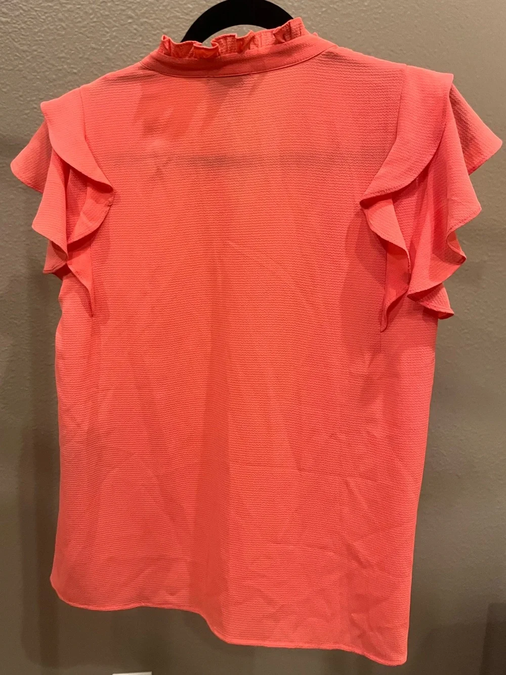 Coral Ruffle Sleeve Button-Front Blouse